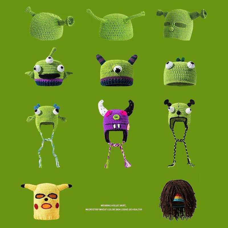 Nuova passamontagna Mostro Lana Invernale Lavorato a Maglia Diavolo Cappelli Halloween Regali di Natale Caldo Invernale Verde Festa Divertente Cappello Cappello Shrek
