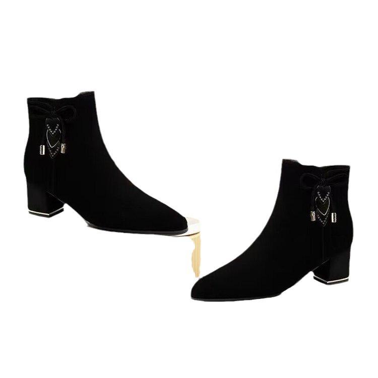 Short boots women's new spring and autumn single boots thick heel middle heel matte versatile women's boots winter velvet short women's shoes