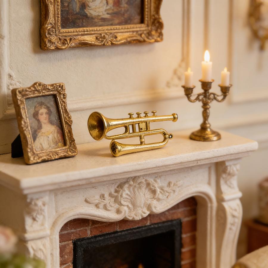 10pcs 4.4cm Plastic Mini Golden Double-tube Horn Ornament Dollhouse Miniature Desktop Decoration Miniature Scene Accessory