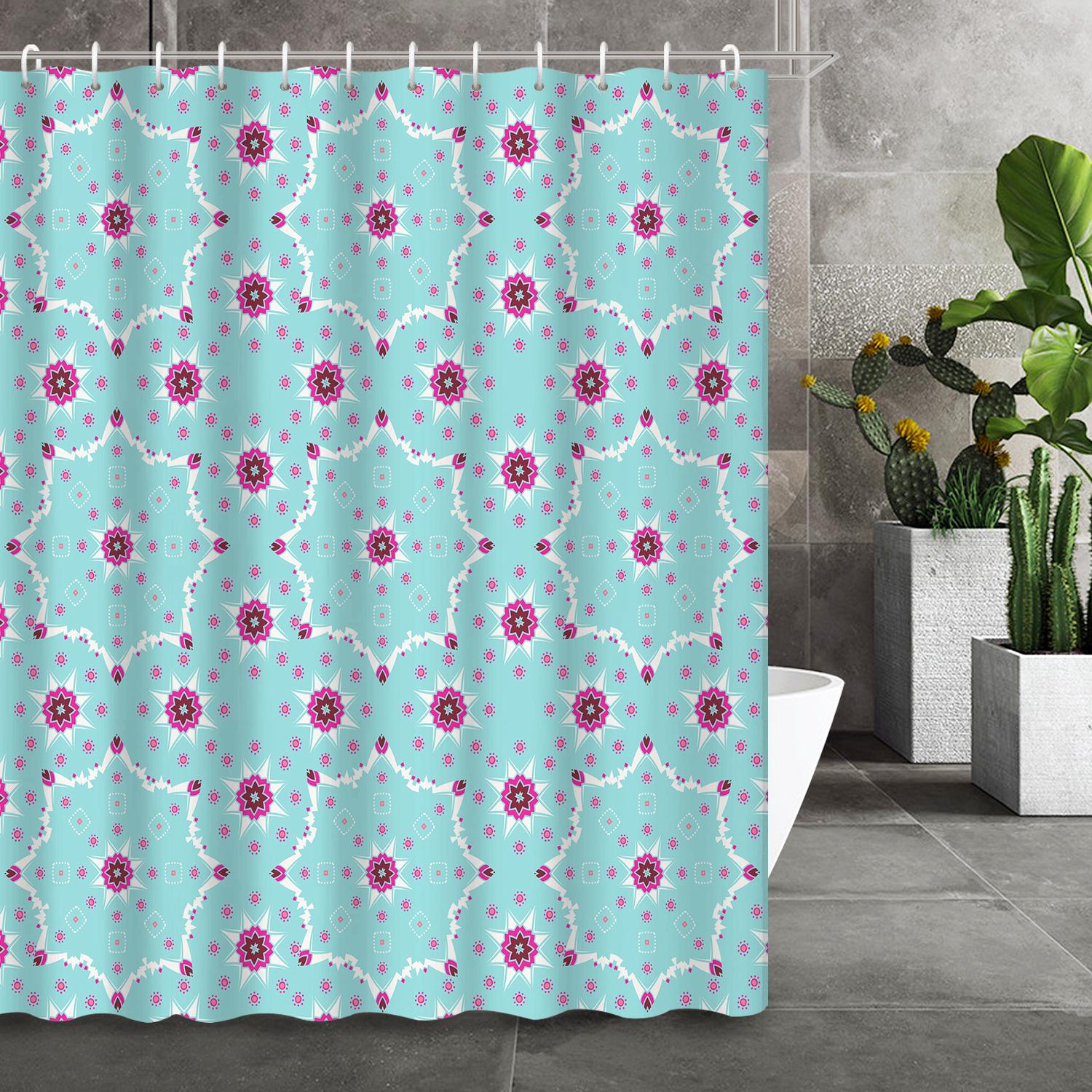 

Modern Blue Geometric Seamless Shower Curtain With 12 Hooks – Simple Pattern Print For Bathroom Partition & Decor W60H190(CM)-1 Pcs