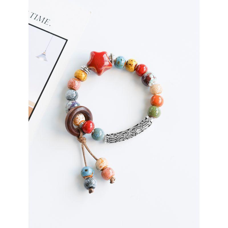 Ethnic Style Ceramic Bracelet Jingdezhen Jewelry Beaded Hand Jewelry Student Couple Bracelet Niche High Sense Carrying Strap Women