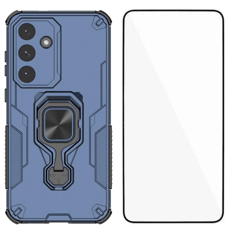 For Samsung Galaxy S25 FE Phone Case WANLONFENG PC TPU Back Cover Kickstand with Tempered Glass