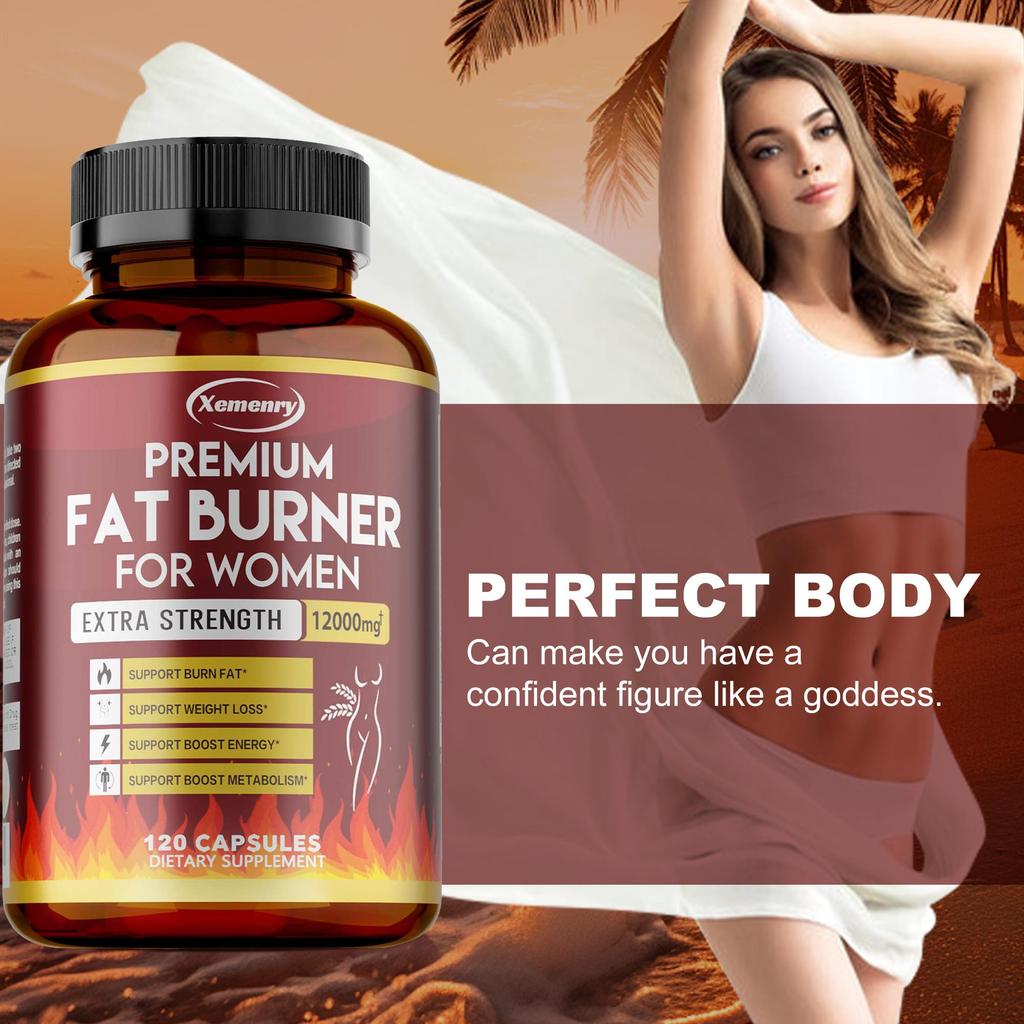 Premium Fat-Burning Capsules for Women - Contains Green Tea Extract - Carbohydrate Blocker - Weight Management Aid 120 Capsules