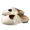 Lace bow half slippers women's spring and summer new outer wear silver thick heel soft leather shoes bag head slippers
