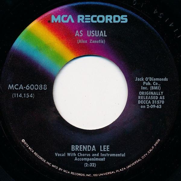 

7inch Record BRENDA LEE - As Usual / Too Many Rivers MCA60088 MCA Records US Pop Used