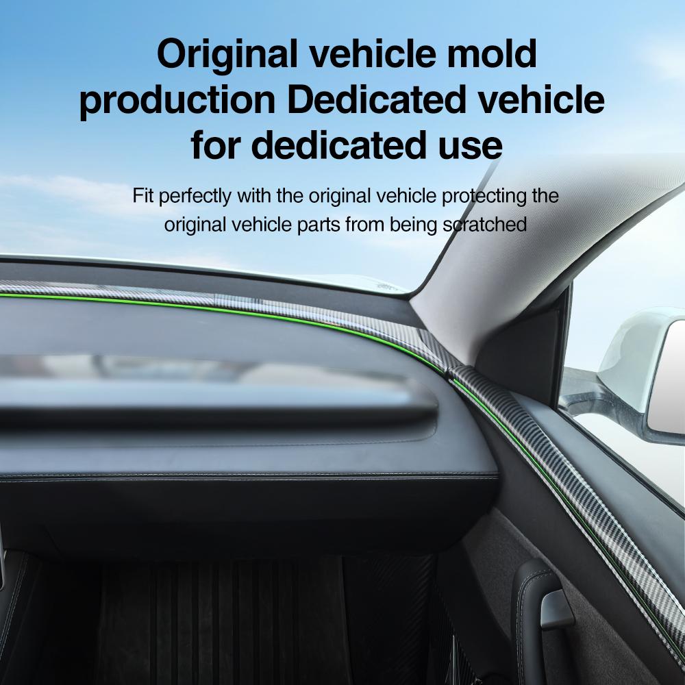 Heenvn ABS Carbon Car Door Decor Strip For Tesla Model Y Juniper Model YL 2025 2026 Anti-Scratch Windshield Ambient Light Trim