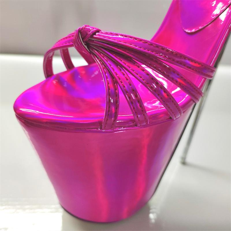 Fashion Sexy Women Sandals Summer 22cm Stilettos Heels Fetish Strippers Dance Shoes Luxury Platform Extreme High Heels Silver Pink Shoe