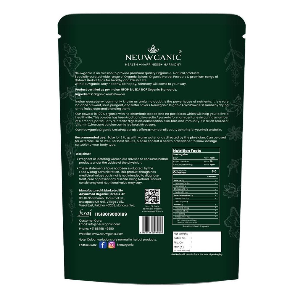 Organic Amla Powder for Eating Hair Growth India Organic USDA Certified Gooseberry Superfood Skin Glow Immunity Drink 190g X Pack of 2