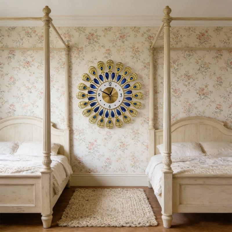 Crystal Leaves Wall Clock None-Ticking Silents Battery Operated Clocks Decorative Wall Clocks for Living Room Decors