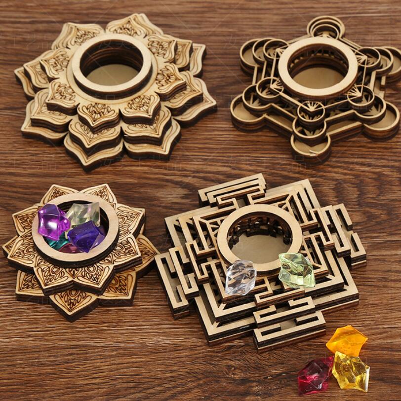 Sculpture Wood Base Crystal Stones Crafts Glass Decoration Ball Base Lotus Shaped Meditation Crystal Ball Base Wooden Ornaments