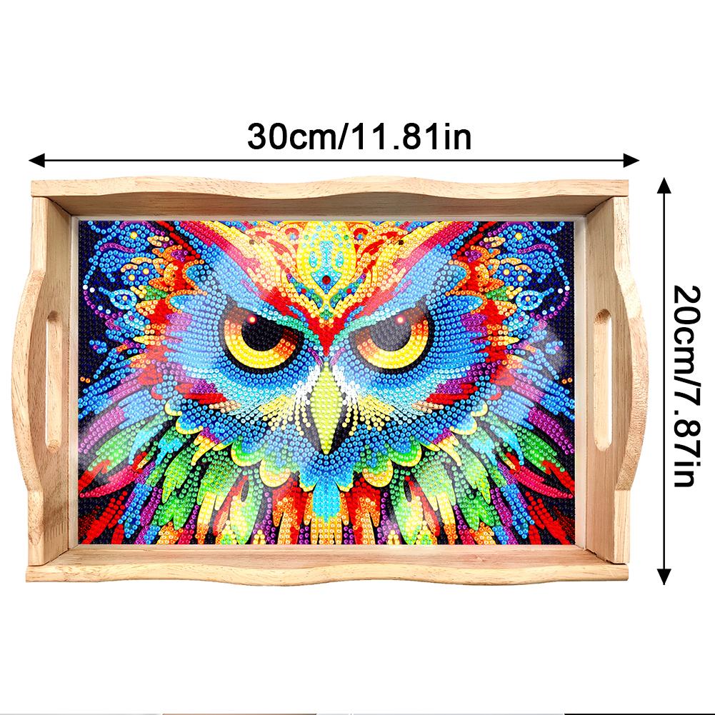 Kendin Yap Elmas Boyamalı Ahşap Yemek Tabağı Dekoratif Tepsi Saplı Elmas Mozaik Yemek Tepsisi Sofra Takımı Düzenleyici Tepsi Ev Dekorasyonu Hediye