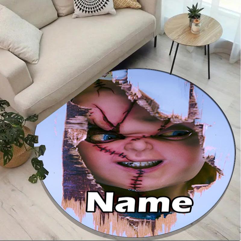 Custom Name Personalized Bride of Chucky Print Round Rug, Versatile Home Decor Carpet, for Playroom, Apartment, Balcony, Entryway, Hallway Gift