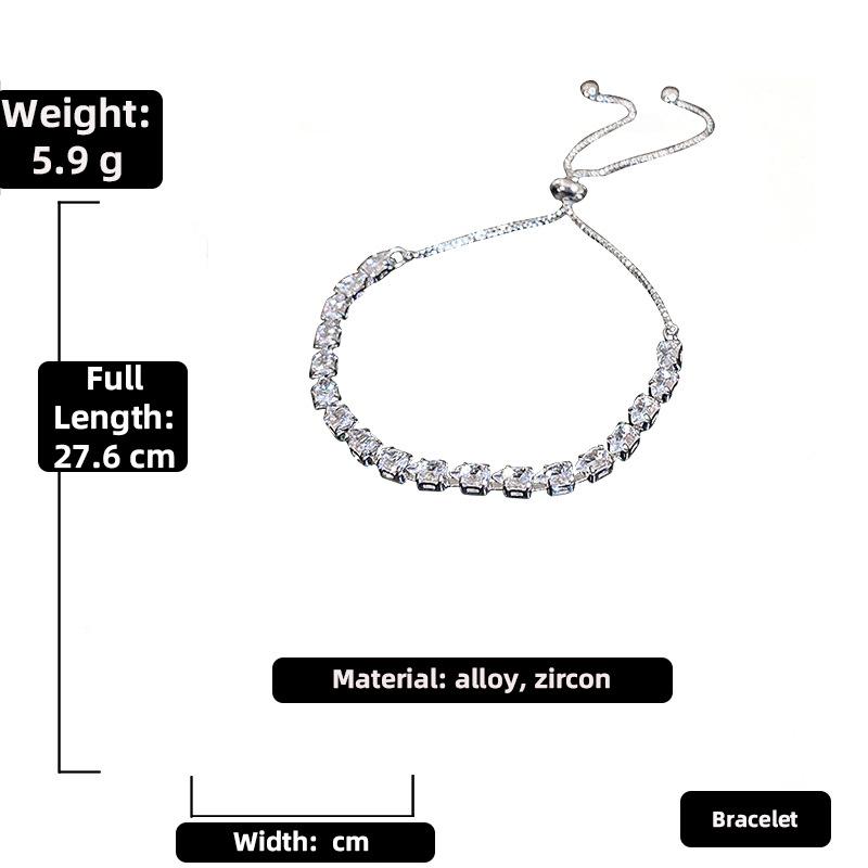 Luxury Adjustable Bracelet Women's Fashion Temperament Geometric Square Rhinestone Bracelet Wristband Party Wedding Zircon