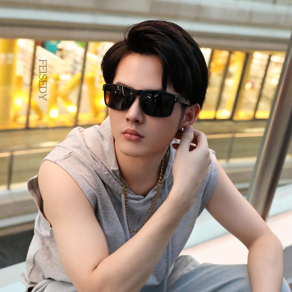 [FEISEDY] Sports Sunglasses for Men, Polarized, Large, Popular, Wellington Frame, 100% UV Protection, Fishing, Driving, Sunglasses, Mirror Lens B2234