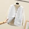 Women's V Neck Sleeveless Fleece Vest Loose Fit Casual Warm Waistcoat Jacket