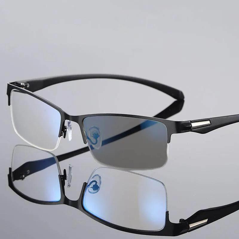 Classic Half Frame Photochromic Reading Glasses Trendy Business Far Sight Eyeglasses for Men Anti-UV Sunglasses with Degree