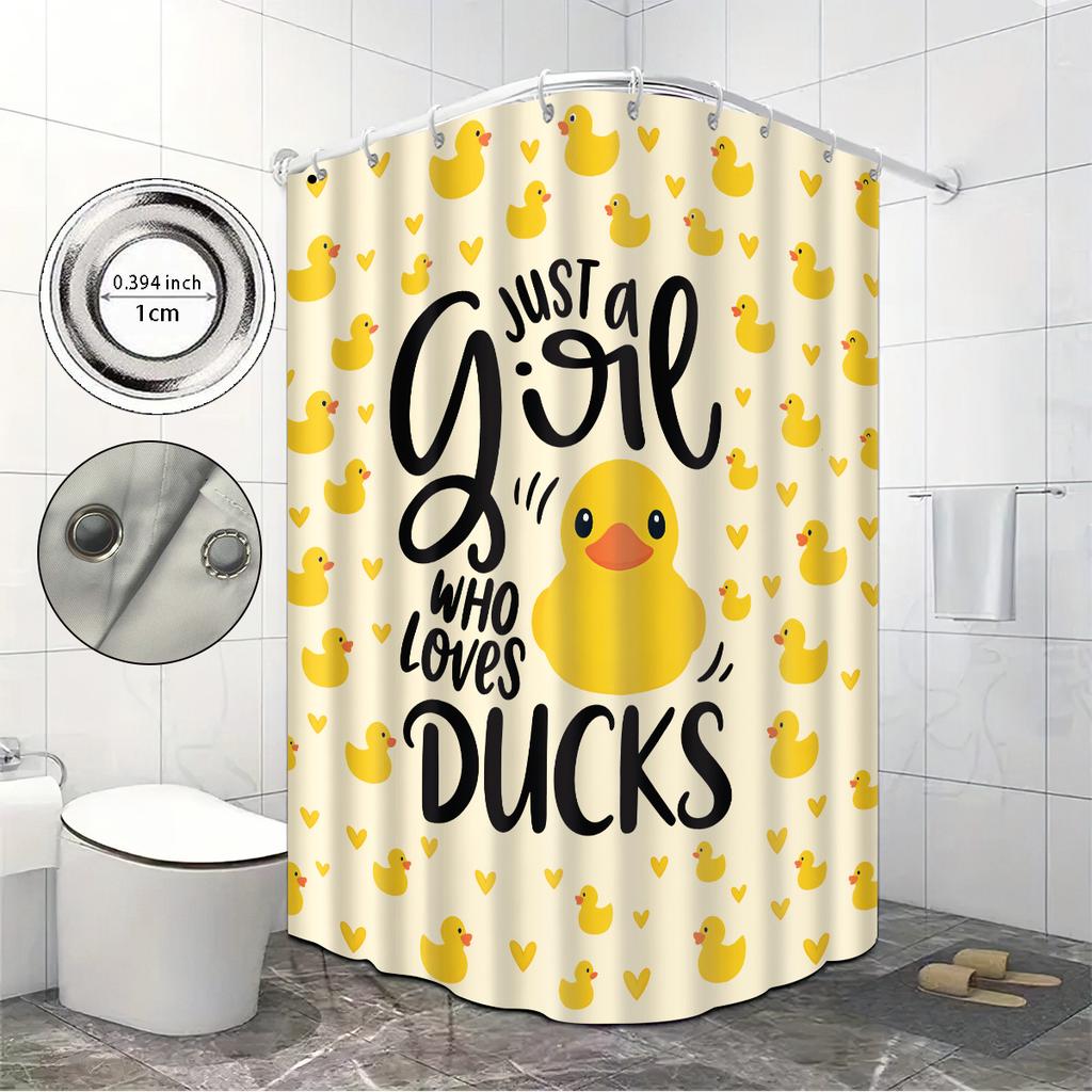1Pc Cartoon Yellow Duck Print Waterproof Shower Curtain Partition Privacy Hanging Curtain With 12 Hook Multiple Sizes