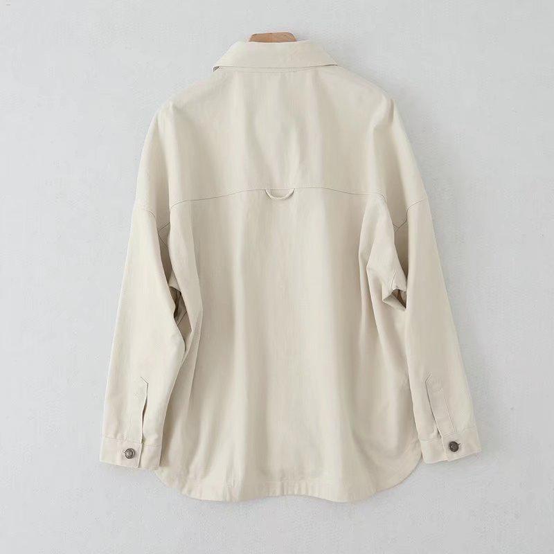 Women's Washed Blue Denim Shirt Jacket with Pocket Embellishments - European & American Style, Autumn Collection