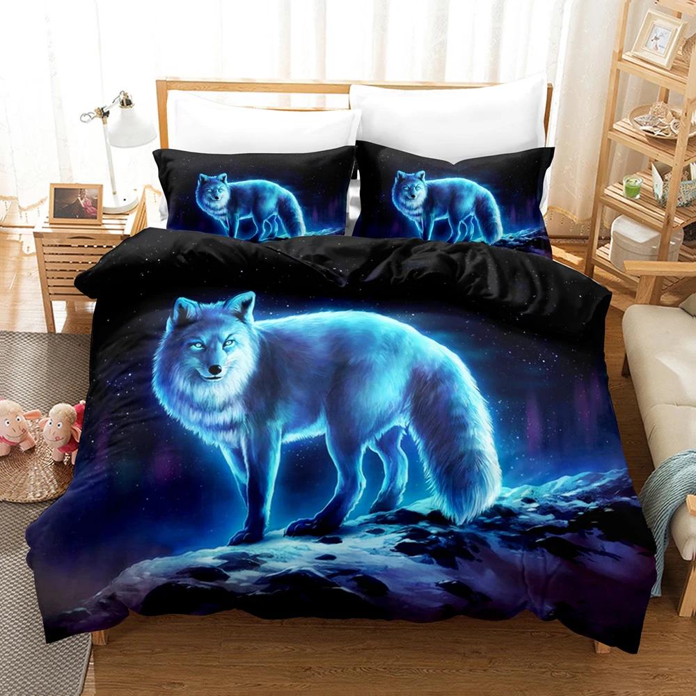 Wolf Duvet Cover Safari Animals Wolf Family Pattern Printed Cover Woodland Forest For Bedroom Decorations For Kid Women Men Gift