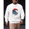 Men'S Skull Pattern Casual Round Neck Sweatshirt with Santa Hat 100% Cotton Printed Long-Sleeve Crew Neck Pullover