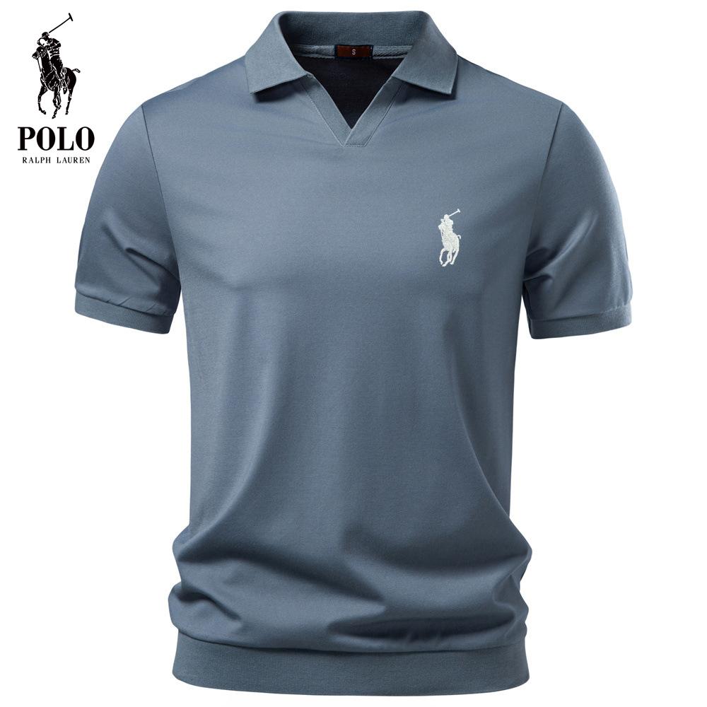 Ralph Lauren Borduur Zomer Tencel Heren Poloshirt Old Money Stijl Zijde Glad Glijdend Gevoel Zakelijke Mannen Zeemeeuwenkraag Polo L