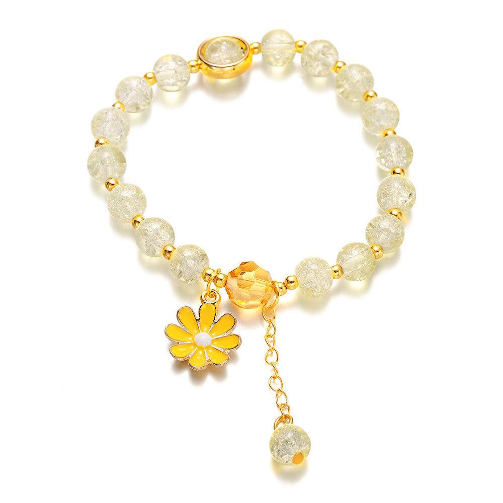 Cute Popcorn Crystal Beaded Women Bracelet Daisy Flower Pendant Fashion Bracelet Mom Girlfriend Valentine's Day Gift
