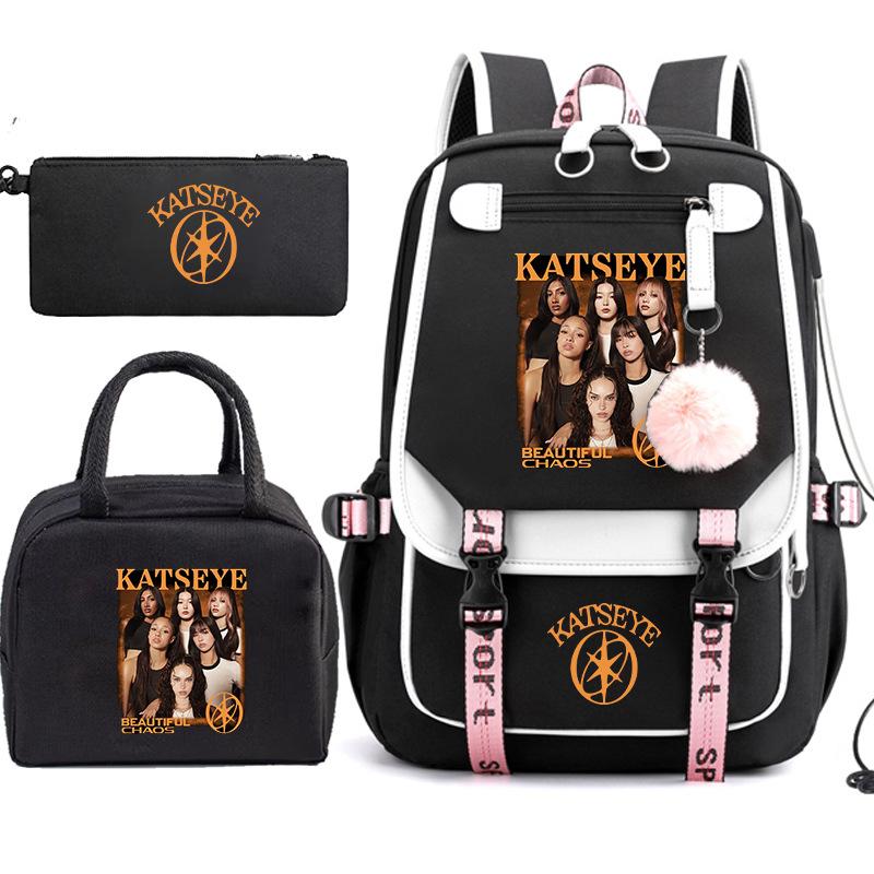 Katseye Gruppo di Ragazze K-pop Stampa Fotografica Set da 3 Pezzi Zaino per Studenti Combo 60707 Borsa Scolastica alla Moda Kit Cancelleria