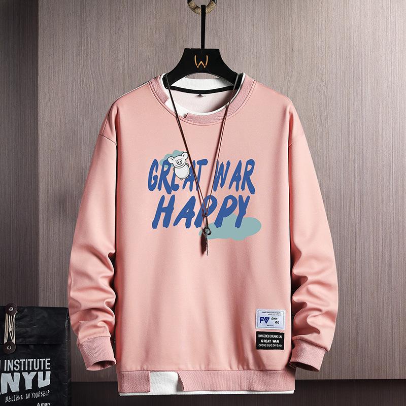 Trendy Brand Crew Neck Sweater Men'S Spring And Autumn Loose Student Bottoming Shirt Long-Sleeved Top Versatile Casual Sweater Men'S Clothing