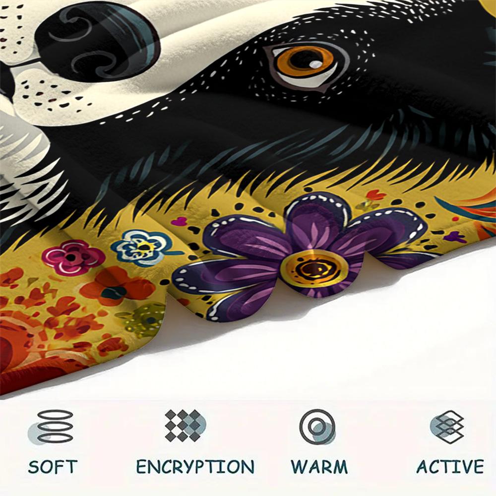 Border Collie Print Flannel Blanket, High quality Comfortable for All Seasons, Home Decor, Warmth and Comfort, Perfect for Christmas Gifts