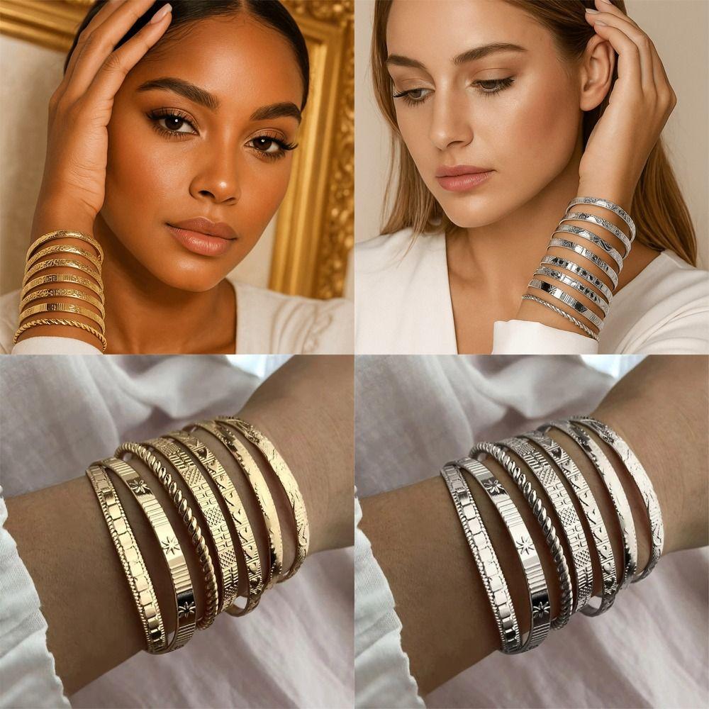 7 Pcs Set Elegant Women Bracelets Set Open Bangle Bracelets Women's Jewelry Fashion Accessories