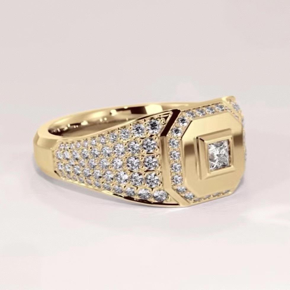 Vergoldeter Inlay-Zirkon Herrenring - Neuer europäischer und amerikanischer Stil, Voll-Diamant-dominantes Design