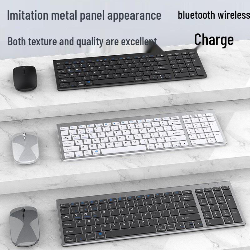 Rechargeable Silent Wireless Bluetooth Keyboard & Mouse Set for iPad, Laptop, and Desktop.
