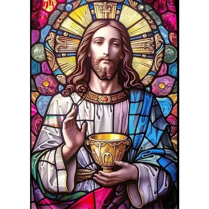 Jesus Christ Stained Glass Canvas Prints  Religious Abstract Pop Art Mosaic Wall Decor for Home Spiritual Portrait Poster for Li
