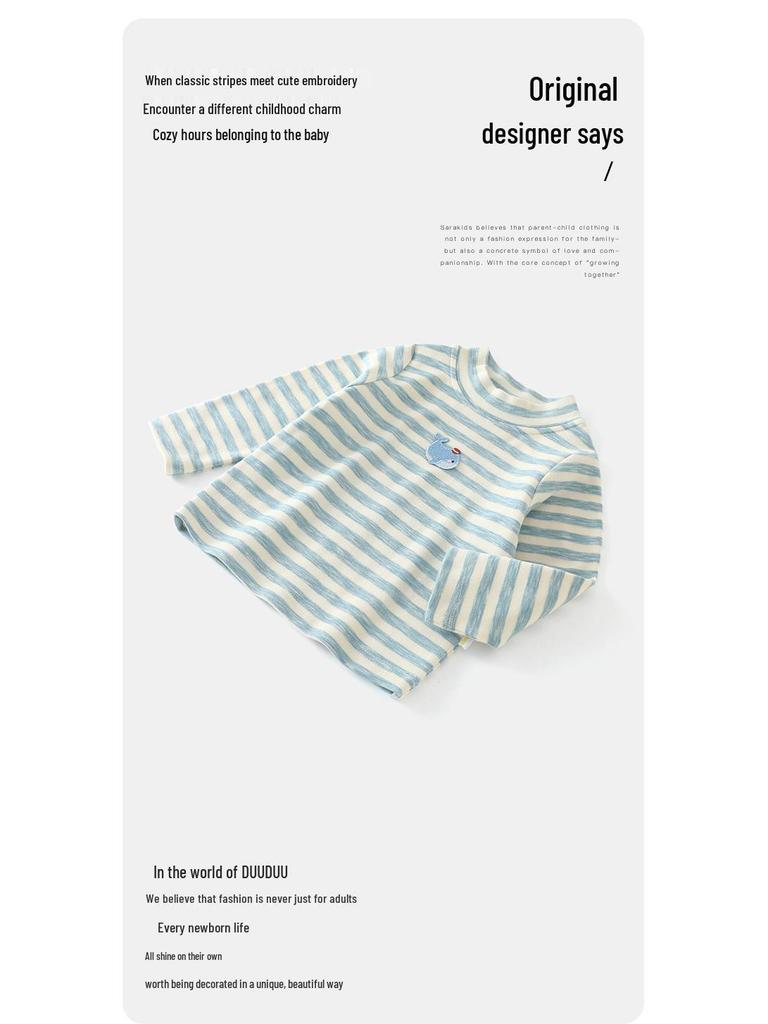 DUUDUU Striped Long Sleeve T-Shirt for Baby Boys & Girls - 2025 Korean Style Base Layer