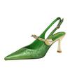 fashion 2024 New Metallic High Heel Pointed Toe Cutout Ankle Strap One-Strap Pearl Backless Pumps