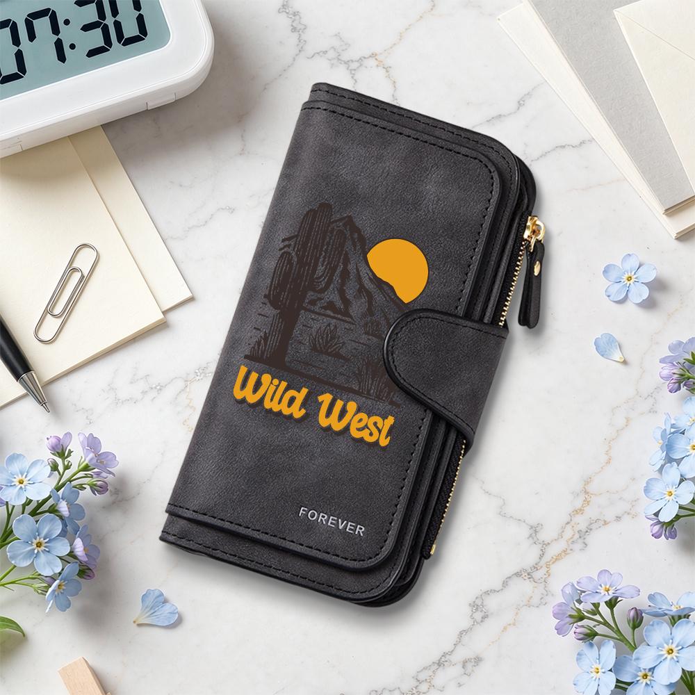 Wild West Print Long Wallet Fashion Portable Card Holder Casual Ladies Purse