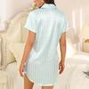 European Plus Size Women's Striped Short-Sleeve Button-Up Nightgown Shirt