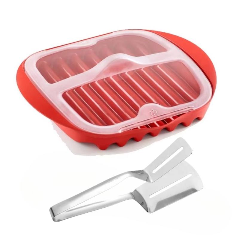 Microwave Bacon Maker Cooker Tray with Splatter Lid Safety Quick No Mess Pizza Tray in few Minute Efficient Food PrepKitchenTool