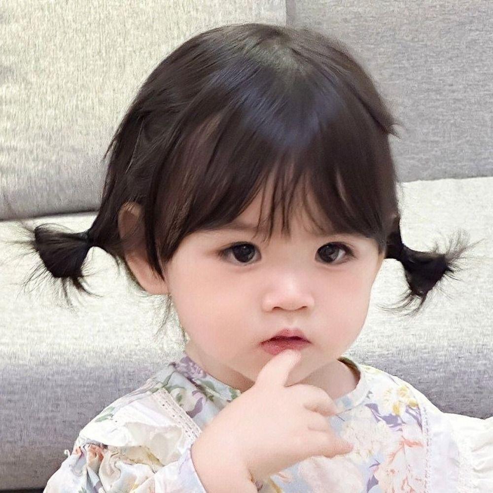 

Soft Photography Props Newborn Baby Wig Double Ball Head Toddler Neat Bang 3D Air Bangs Wig