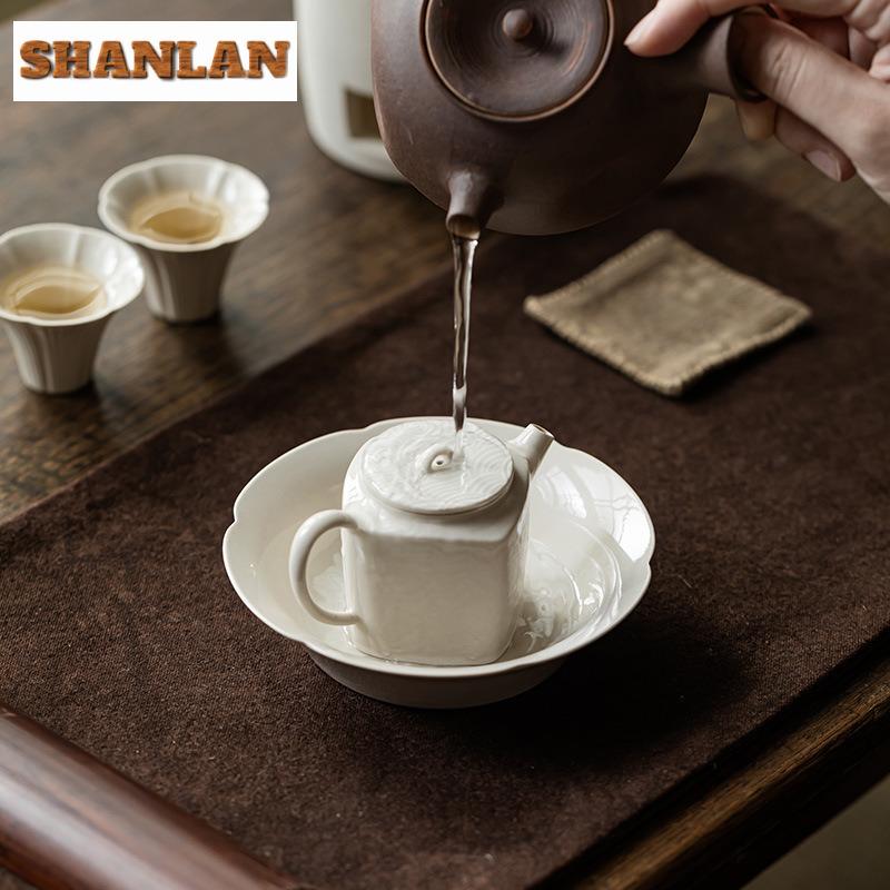 Plant Ash Flower Mouth Pot Bearing Holder Traditional Dry Brew Table Tea Tray Fruit Snack Plate Puer Tea Items Accessories Gift