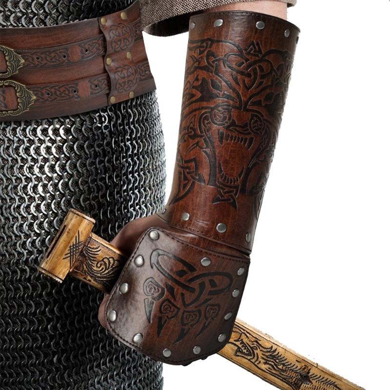 Viking Knight Arm Gauntlets Bracer Vintage Faux Leather Gauntlets Wristband Medieval Leather Bracers Arm Armors