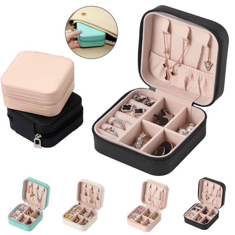 

1pcs Portable Travel Ladies Jewelry Box for Rings, Pendants, Earrings, Necklaces, Organizer for Birthday Festive Christmas Gifts рожевий