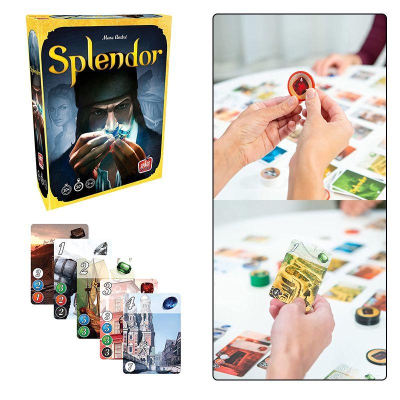 Splendor bordspel, volledige Engelse versie, doos voor thuisfeestjes met verzamelkaarten.