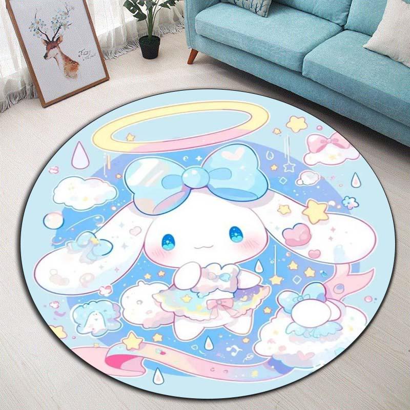 The My Melody and Cinnamoroll Cartoon Round Rug Can Be Used To Decorate Living Rooms, Bedrooms, Sofas, and Playrooms;
