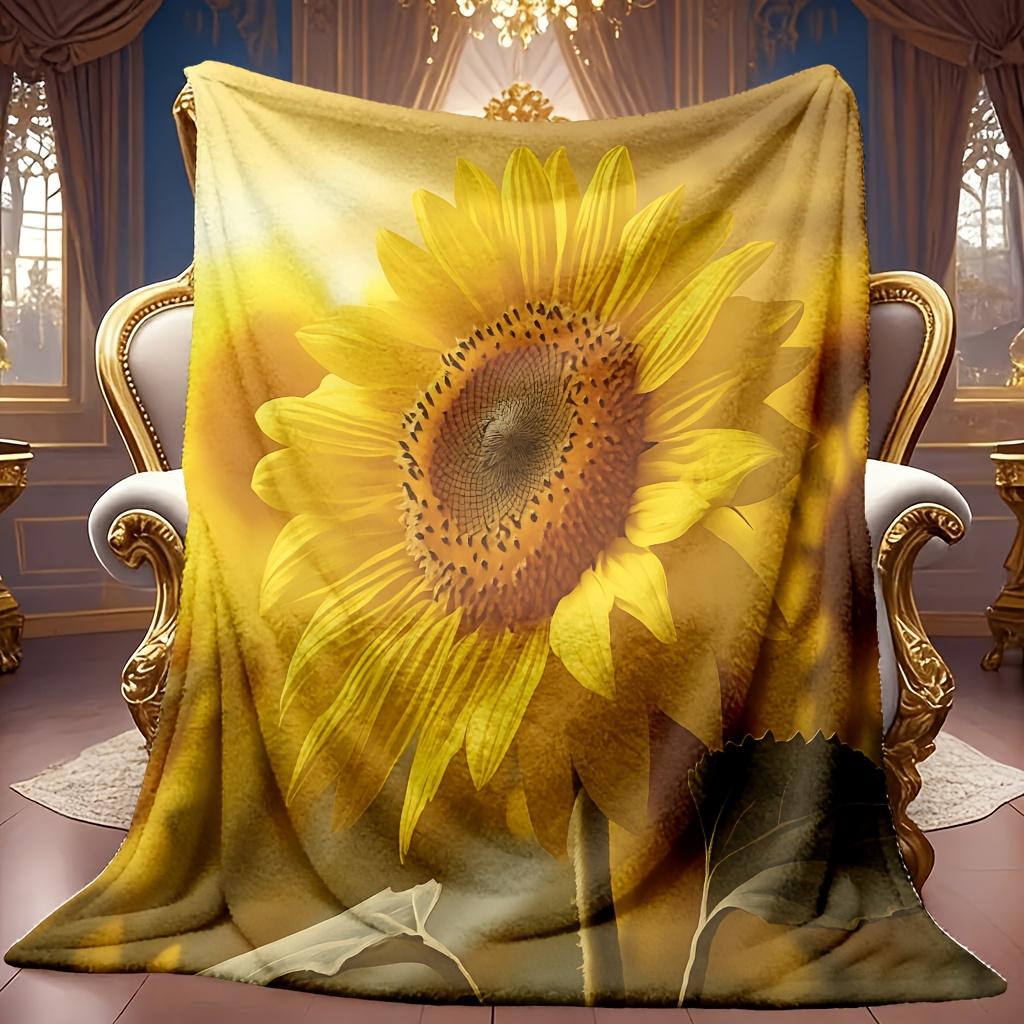 Sunflower Pattern Flannel Blanket Soft High-Definition Digital Print Cooling Blanket All-Season Family and Friends Gift Soft Breathable 100% Polyester