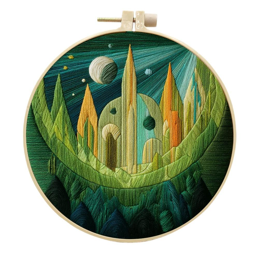 1 PC Green Fantasy Series Pattern Embroidery DIY Fabric Craft Set with Tools