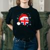 UK Flagge Weihnachtsmannmütze Weihnachten T-Shirt Herren Damen T-Shirts Oberteil, Schneeflocken Xmas T-Shirt, Patriotisches UK Oberteil