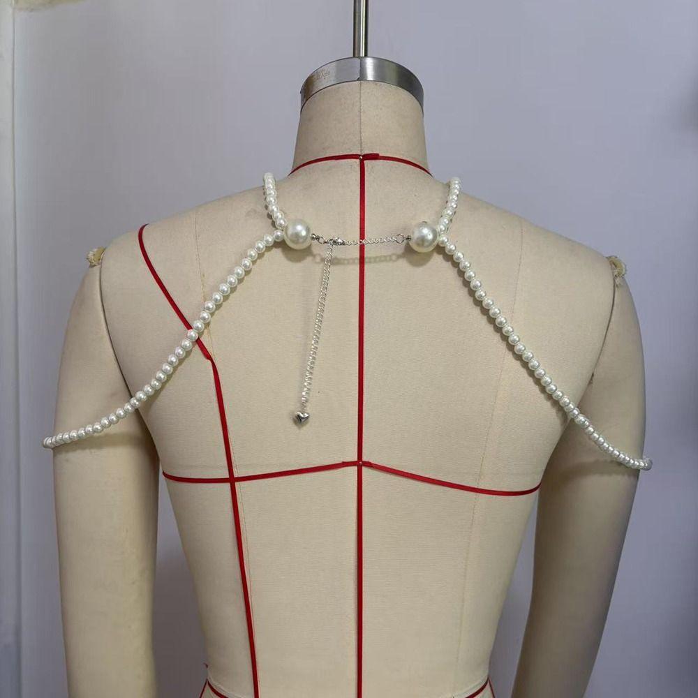 Imitation Pearls Imitation Pearl Shoulder Chain Beaded Collar Long Chain Body Necklace Minimalist Design Adjustable