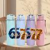 1PC Glitter Number 67 Golden Art Print 750ml Color Plastic Sports Water Bottle Leakproof Flip Straw Lid Suitable for Sports Office Home Use