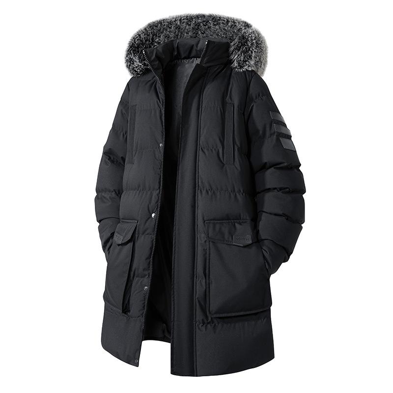

Men s Plus Size Mid-Length Winter Jacket with Detachable Hood and Fur Collar 2XL чорний
